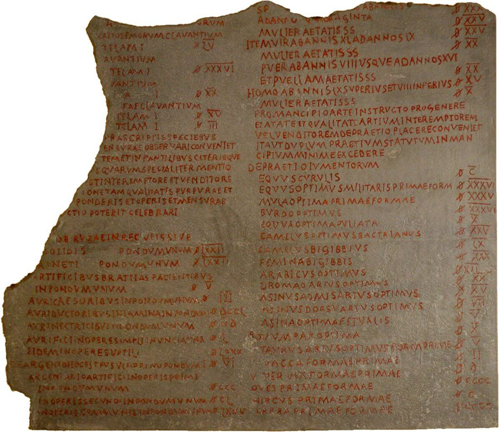 Фрагмент эдикта Диоклетиана о ценах (копия)